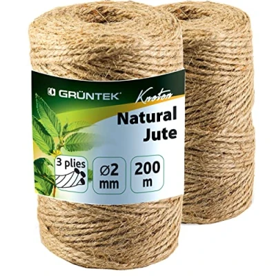 Imagen de GRÜNTEK Cordel de Yute Cuerda Sisal Rascador para Gatos 2 Rollos 100 M x mm Manualidades Hilo macramé jardinería decoración Tarjetas Regalo
