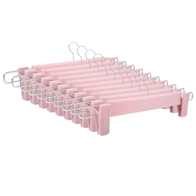 Imagen de Tekenewbse 10 Perchas para Pantalones, Pinzas Faldas de Falda Que Ahorran Espacio con Ganchos Giratorios 360 , Clips Ajustables Colgar Pantalones Cortos Camisas Bufanda (Rosa)