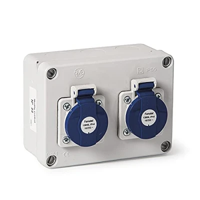 Imagen de FAMATEL Caja estanca IP54 2 tomas 2P+TTL 16A 250V Azul y Rojo
