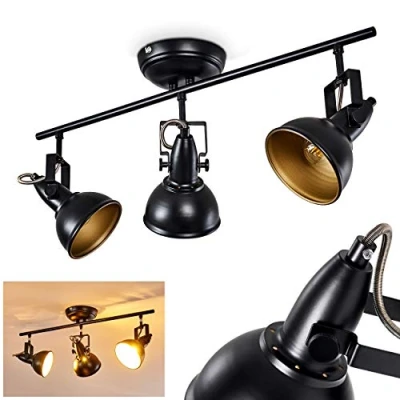 Imagen de lámpara de techo Tina, metálica en negro/oro, 3 luces, con focos ajustables, casquillo x E14, foco diseño retro/vintage, sin bombilla(s)