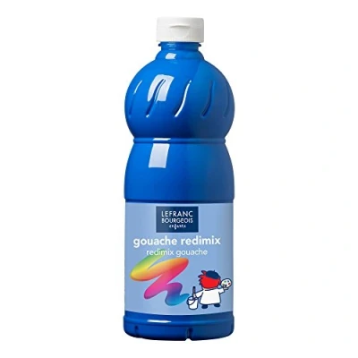 Imagen de Lefranc Bourgeois Educación, Gouache líquida Redimix, témperas para niños, 1L Azul primario, Pinturas niños y Manualidades