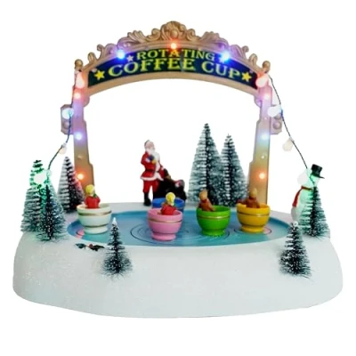 Imagen de Spetebo LED Navidad pista de hielo con tazas café música 27 x 21 cm Decoración ciudad invierno escena iluminada pilas mesa pueblo navideño