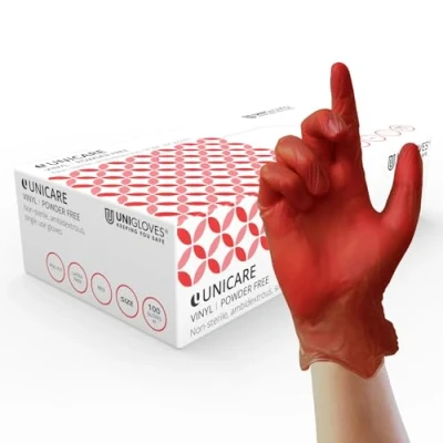 Imagen de UNIGLOVES Red Soft Vinyl Disposable Gloves X Large Box of 100 by Unicare