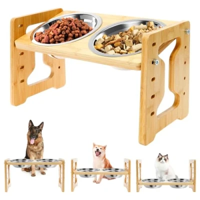Imagen de comedero para perros elevado, soporte ajustable perros, antideslizante, altura ajustable, con 2 cuencos de acero inoxidable, 5 alturas ajustables y gatos (A)