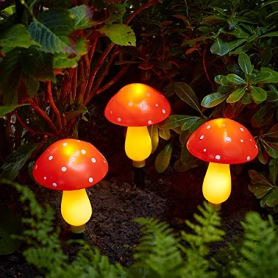 Imagen de Lights4fun Juego de 3 Estacas Solares Champiñones con LED Blancos Cálidos para Exteriores