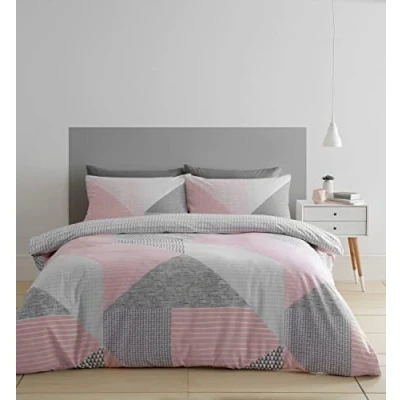 Imagen de Catherine Lansfield Larsson Geo Easy Care Juego de Funda edredón para Cama tamaño King, Color Rosa