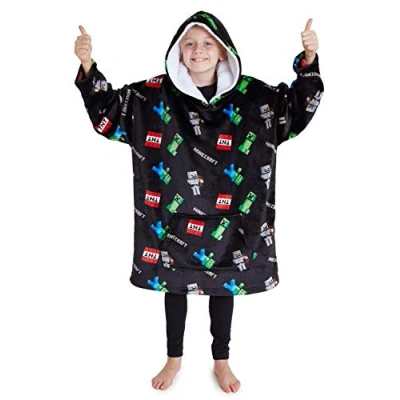 Imagen de Minecraft Sudadera Niño, Manta con Capucha de Forro Polar, Sudaderas Oversize Invierno, Regalos para Niños y Adolescentes 7 14 Años (Negro)