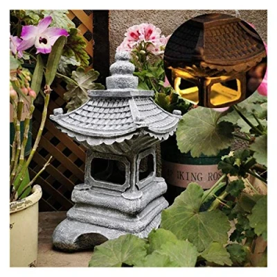Imagen de Uziqueif Linterna Japonesa Jardin,Decoración Asiática Pagoda Al Aire Libre Estatua,Estilo Japonés Solar Zen Jardín Luces Luz Lámpara Estatua