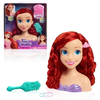 Imagen de Cabeza para Peinados Princesa Ariel de Disney 20 cm, 7 Piezas, Cabello pelirrojo, Juego simulación, Juguetes niños a Partir XX años Just Play