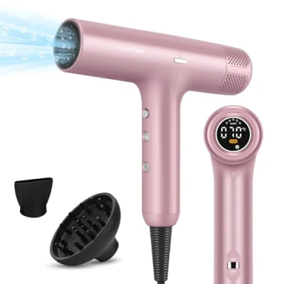 Imagen de PARWIN PRO BEAUTY secador de pelo iónico motor sin escobillas 110 000 RPM bajo ruido innovador difusor magnético con microfiltro y pantalla LCD para el hogar los viajes (rosa)