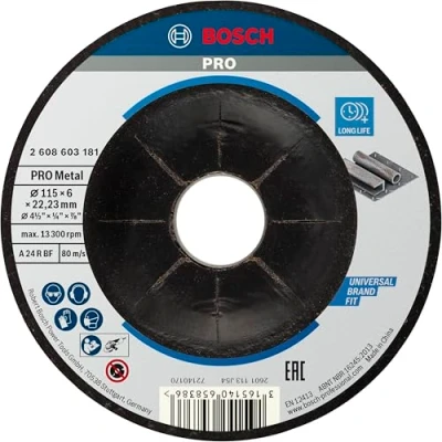 Imagen de Bosch Professional 1x Disco de Desbaste Acodado Standard for Metal (para Metal, Ø 115 x 6 mm, Accesorios Amoladora)