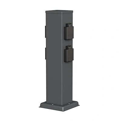 Imagen de ledscom.de Columna de Toma Corriente Polly para Exterior, IP44, 4 vías, Acero Inoxidable, Antracita, Angular, 40 cm, jardín, Torre
