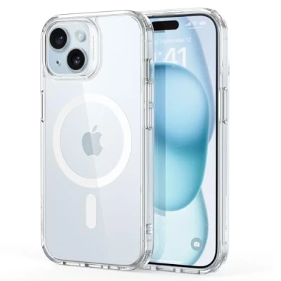 Imagen de ESR Funda para iPhone 15, Compatible MagSafe, Protección Militar, Resiste Amarillamiento, Tapa Trasera Resistente Arañazos, Magnética Serie Classic, Transparente