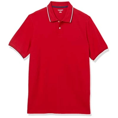 Imagen de Amazon Essentials Polo en piqué de algodón con Corte Regular (Disponible Talla Grandes y Largos Especiales) Hombre, Rojo Twin Stripe, XXL