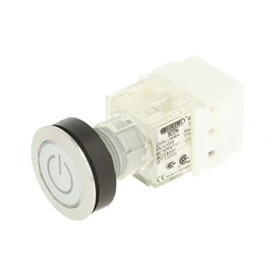 Imagen de Schlegel 23.000.770 Pulsador de acero inoxidable, tapa botón transparente, símbolo placa identificación encendido/apagado, sensor contacto empuje 1 abridor, conexión tornillo