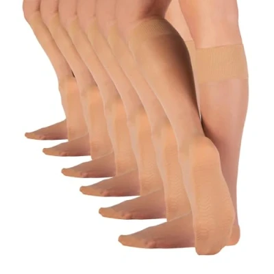 Imagen de CALZITALY 6 PARES de Medias Hasta la Rodilla Semitransparentes con Suela Efecto Masaje, Mini Medias, Calcetines Ejecutivos, Negro, Natural Azúl, 20 DEN, Made in Italy (6 NATURALES TAN)