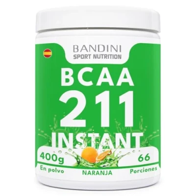 Imagen de Bandini® BCAA 2:1:1 en POLVO 400 gr Complemento Alimenticio de Aminoácidos Ramificados con ratio 2.1.1 Suplemento Deportivo Pre Intra y Post Entrenamiento 2 1 Vegano Sabor Naranja
