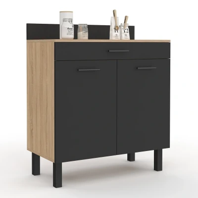 Imagen de CINA aparador de cocina bajo 80 cm, encimera H.83 2 puertas + cajón, acabado haya y negro IDMarket