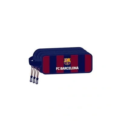 Imagen de Safta F.C. Barcelona Estuche Triple Cremallera, Infantil, Niño, Ideal para Niños de 5 a 14 Años, Cómodo y Versátil, Calidad Resistencia, 21x7x8.5 cm, Color Azul Marino/Granate