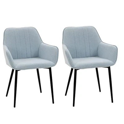 Imagen de HOMCOM Pack de 2 Sillas Comedor Decorativas Tapizadas en Lino Cocina con Respaldo Reposabrazos y Patas Metal para Salón 59,5x56,5x81 cm Azul