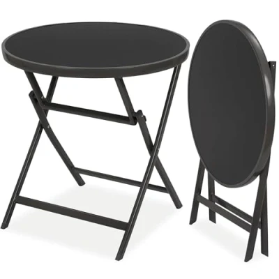 Imagen de BRUBAKER Mesa Auxiliar o de Comedor Milano Cristal Redonda Plegable como Jardín 70 cm Diámetro Metallo Resistente a la Intemperie (Antracita)