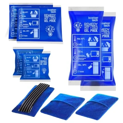 Imagen de REMEDY Bolsas de Gel para Frío y Calor. Pack 6 Diferentes Tamaños. 3 Fundas Tela con Banda Compresión. Ideal Tratamiento Dolores Lesiones. Reutilizable Nevera Microondas