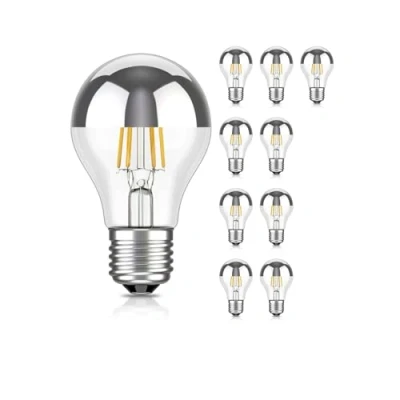 Imagen de ledscom.de 10 piezas bombilla LED E27, A60, blanco cálido (2700 K), 4,1 W, 461lm, espejo de cabeza (plateado)