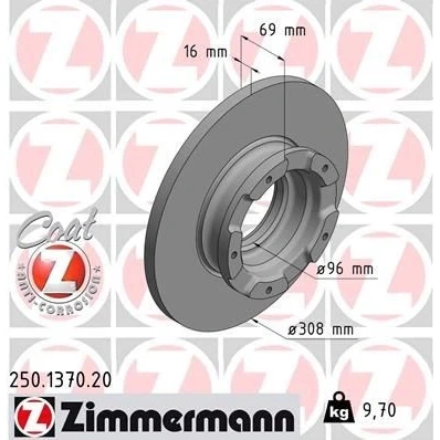 Imagen de ZIMMERMANN COAT Z 250.1370.20 Disco de freno 308 16 5/5 5 160 macizo revestido con anillo sensor ABS FORD: Transit V363 Furgón