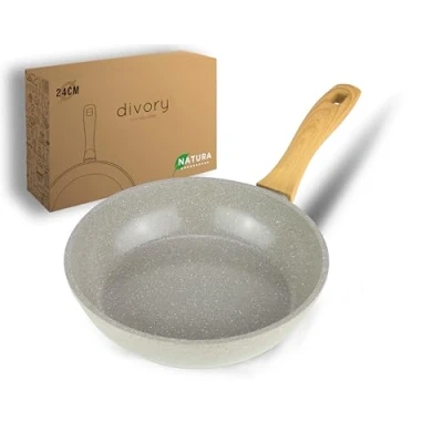 Imagen de DIVORY Sartén cerámica 24cm para placa de inducción, sin PFAS ni PTFE, con revestimiento, apta horno y lavavajillas, (Natura, 24 cm)