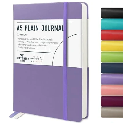 Imagen de Stationery Island Cuaderno A5 Sin Forro, Libreta Liso de Tapa Dura con Papel Grueso Premium 120 g/m², en Blanco 180 Páginas Para Escritura, Estudio, Morado