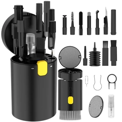Imagen de VICHYIE 20 in 1 Kit Limpieza PC, Cepillo Teclado, Accesorio para AirPods, Multifuncional Ordenador, Auriculares, Teléfonos, Cámaras, Pantalla (Negro)