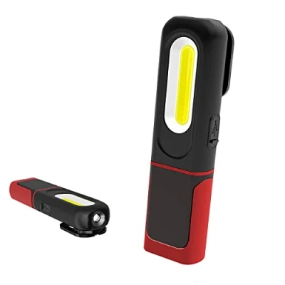 Imagen de AuRiver Linterna de Trabajo COB LED, Luz portátil Recargable, 2 en 1 lámpara Doble Uso súper Brillante Duradera con magnético Soporte y Gancho Colgante, para Camping Autos Taller