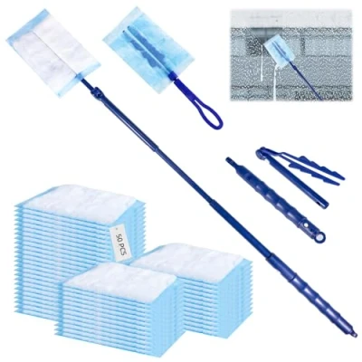 Imagen de Plumero Atrapapolvo 50 Pcs Kit Telescopico Extensible con 2 Mango Repuesto para Colector de Polvo Electrostático Plumeros Microfibra Atrapan y Bloquean el Muebles, Mantas