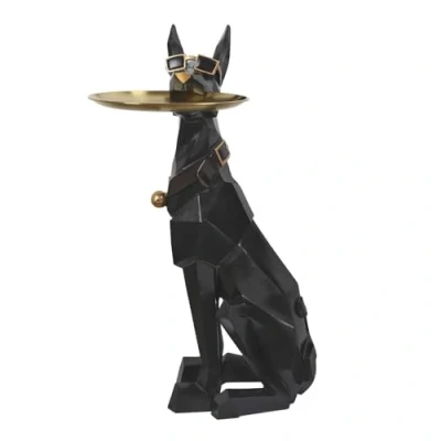 Imagen de HOME DECO FACTORY, HD0161 Elegante Estatua de Perro con Bolsillo vacío, práctico Objeto Decorativo Resina, Acabado Negro y Dorado, Ideal para salón, Entrada u Oficina. Medidas: 72 cm Altura,