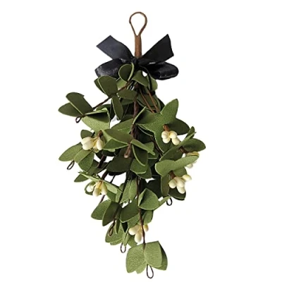 Imagen de LIBOOI Ramo colgante de muérdago artificial verde Navidad, decoración con bayas, hojas imitación falsas, suministros para festivales, adornos 22 cm