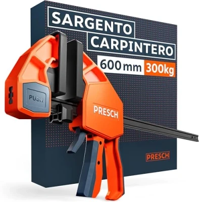Imagen de Presch Sargento Carpintero 600mm Abrazadera de barra Con 300 kg fuerza sujeción Robusto gracias al acero carbono y cuerpo reforzado fibra vidrio función expansión