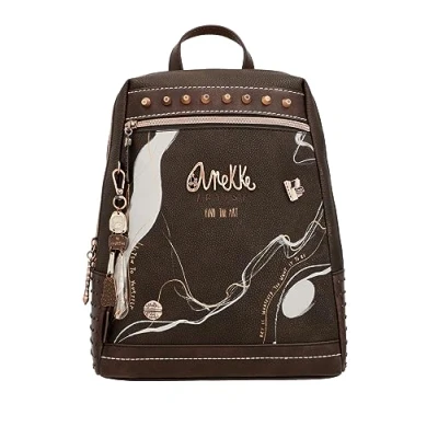 Imagen de Anekke Mochila Grande de Mujer Polipiel con Asas y Bolsillos Diseño Agarradera Color Marrón Shoen Accesorios Complementos Medidas 26x32x10 cm