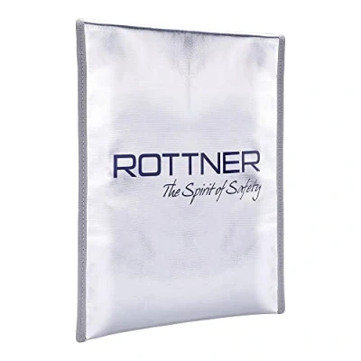 Imagen de Cartera ignífuga para documentos de Rottner, tamaño A4, Color Plata, Con cierre cremallera y velcro