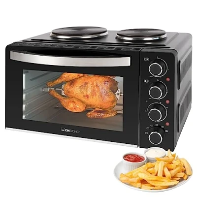 Imagen de Clatronic® minihorno con placas y asador giratorio cocción horneado simultáneos 28L convección arriba/abajo calor 100 230C, eléctrico 3100 Watt incl. accesorios KK 3786
