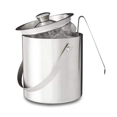 Imagen de Relaxdays Cubitera Redonda con Tapa, Pinzas para Hielo, Accesorio de coctelería, 1,5 L, 17 x 15 cm, 1 Ud., Plateado