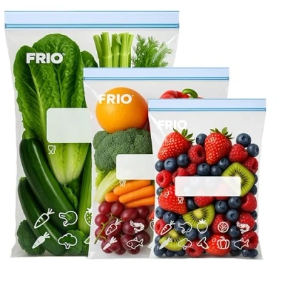 Imagen de FRIO Juego 65 Bolsas Herméticas para Alimentos, Cierre Zip de Doble Cremallera Etiqueta Preimpresa, Surtido 3 Tamaños S M L Almacenaje Congelacion Guardar Frescura Reutilizables Resistentes bocadillos
