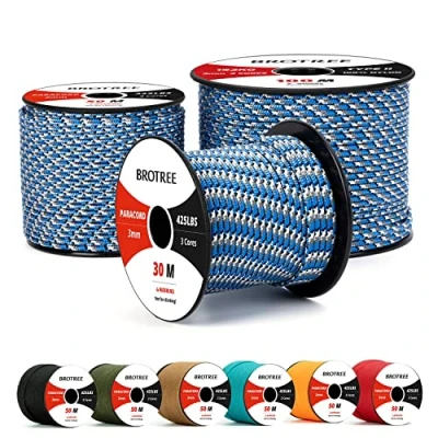Imagen de Brotree Paracord 3mm 30M Cuerda 100% Nylon Tipo II 3 Hebras 425 para Exterior, Bricolaje 192 kg Carga de Rotura (Serpiente Azul)