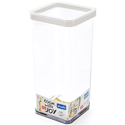 Imagen de Rotho Loft caja de almacenamiento cuadrada 1.5l con tapa y sello, Plástico (SAN) libre BPA, transparente/blanco, (10.0 x 10.0 21.4 cm)