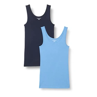 Imagen de Amazon Essentials Camiseta Ajustada sin Mangas Mujer, Pack de 2, Azul/Azul Marino, M