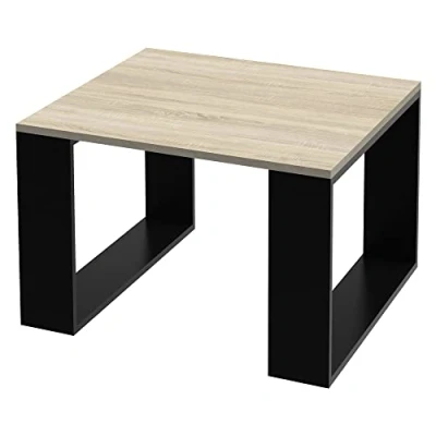 Imagen de ML Design Mesa de Centro 65 x 40 cm Aspecto Roble/Negro Patas Trineo Mesita Cuadrada Robusta Velador Auxiliar Ideal para Salón u Oficina Estilo Elegante y Moderno Consola Té o Café
