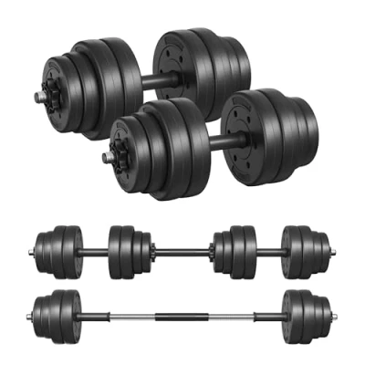 Imagen de SONGMICS Juego de Mancuernas 2 en 1, Ajustables x 15 kg, con Barra Adicional, Placas Peso Recubiertas Plástico, Entrenamiento Fitness, Gimnasio Casa, Negro SYL30HBK