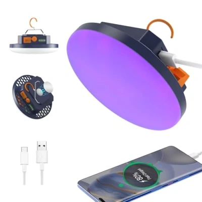 Imagen de Linterna Ultravioleta Led con Camping LED, 9900mAh Power Bank Recargable Lámpara ,Detectar manchas de orina mascotas Luz Emergencia para Pesca,Senderismo,Apagón,Huracán