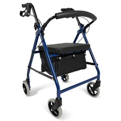 Imagen de Dunimed Andador plegable ligero Incluye bandeja y cesta Fácil de plegar para colocar en el maletero, viajar, altura ajustable (Azul)