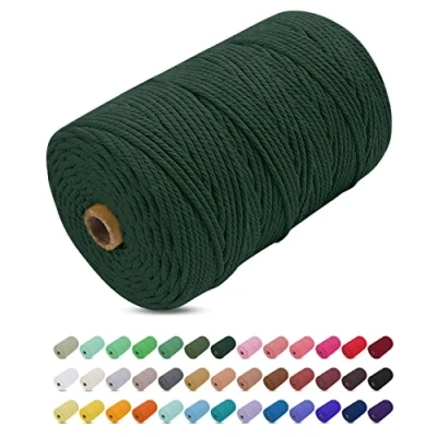 Imagen de Uiopa Hilo Macrame 3mm x 200m, Cuerda Gruesa de Algodon Natural, Cordel Colores Algodón para Manualidades, Pared, Cortinas, Colgar Plantas, Fotos (Verde oscuro)