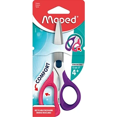 Imagen de Maped Tijeras Escolares Sensoft Asimétricas 13 cm Agarre Ergonómico Ambidiestro Infantiles con Anillas Blandas Disponible en 3 Diseños Diferentes